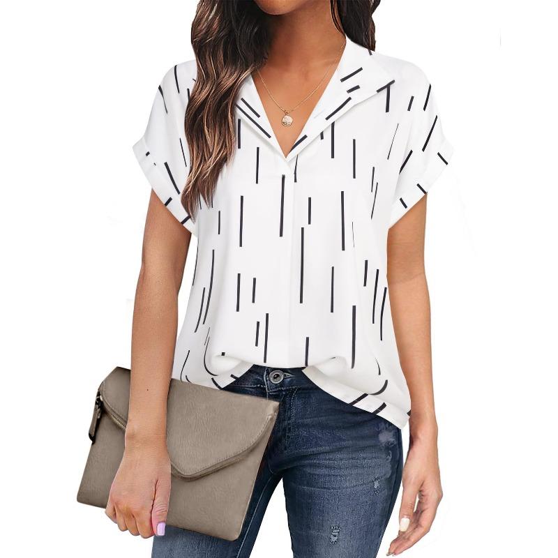 

JKASHDK Жіночі модні повсякденні літні весняні блузки та сорочки з принтом із квітковим візерунком і короткими рукавами. XXL