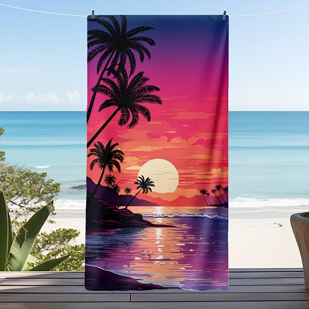 Tropical Sunset Microfiber Beach Towel Oversized Palm Tree Print Quick Dry Bath Sheet Large Summer Vacation Essentials XL Mat