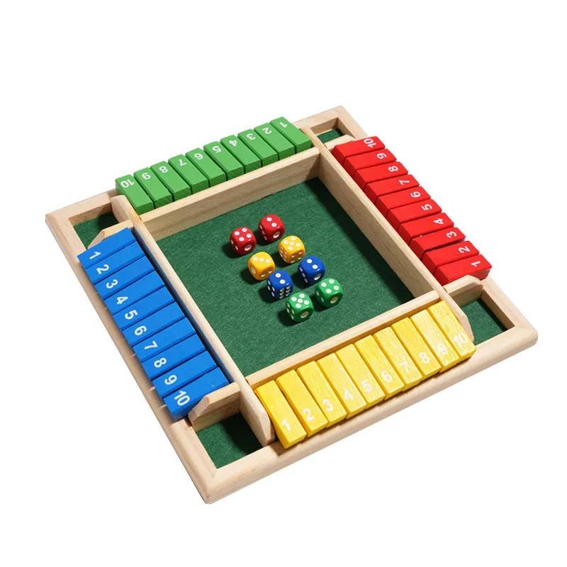 Montessori Wooden Board Game Kids Learning Educational Toys 10 Numbers Four Sided Shut Party Club Games Interesting Family Game
