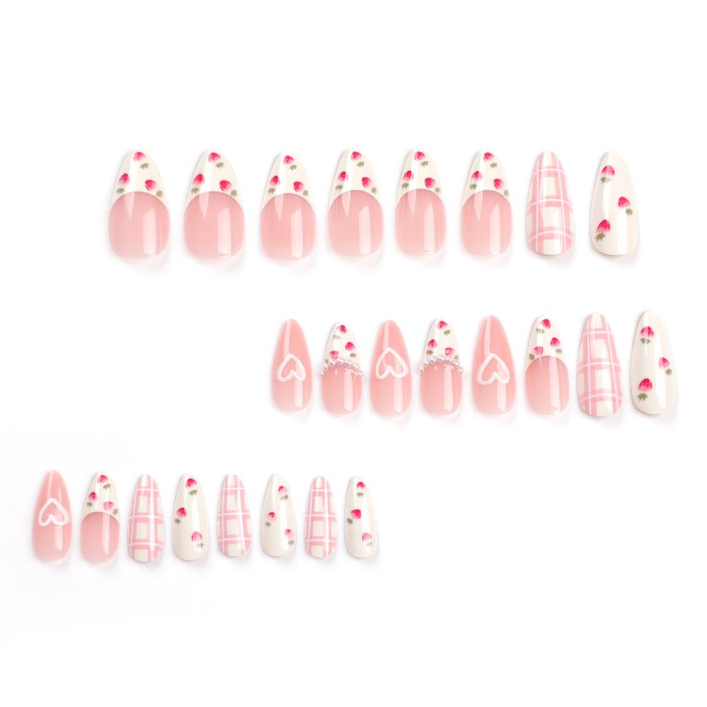 24 Pieces Gentle and Sweet Wind Manicure Tablets, Fake Nail Love, Strawberry Wearing Nail Tablets Nail Stickers