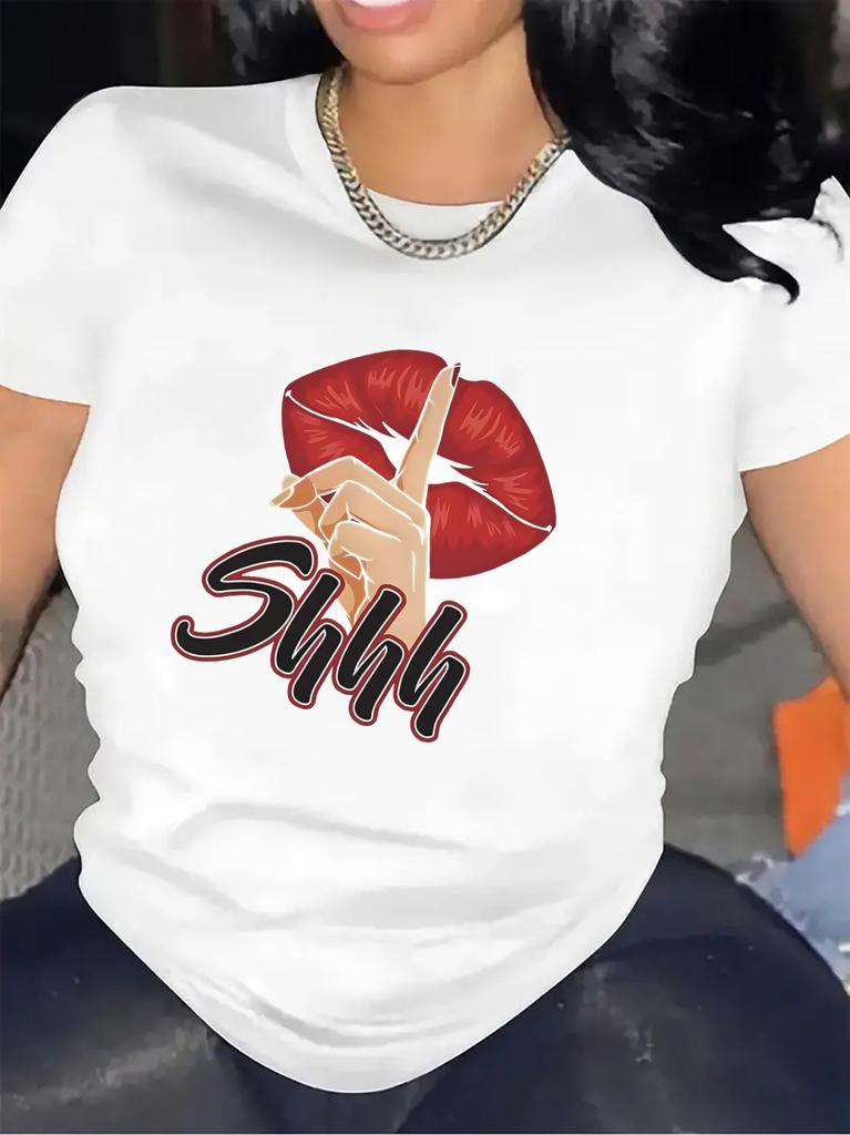 Featuring A Red Lip Pattern This Vibrant And Durable Womens Tshirt Casual Round Neck Summer Top That Is Comfortable To Wear