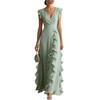 2026 Summer European and American Style Solid Color High-Waisted Pleated V-Neck Dress
