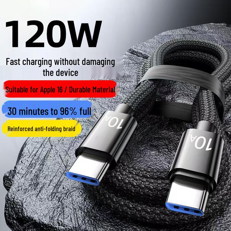 Dual Type-C 120W PD Fast Charging Cable for Apple 15/16 & Huawei 6A Flash Charge