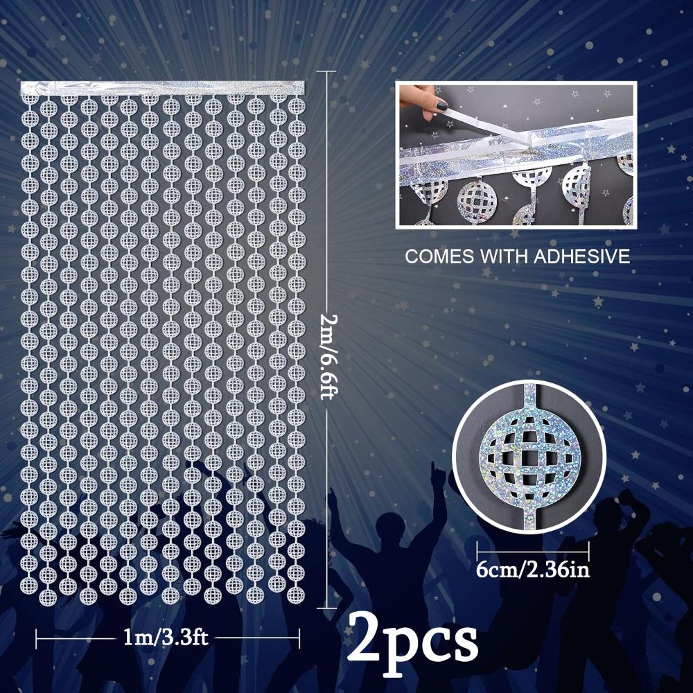 2pcs Disco Party Decorations Disco Ball Photo Booth Props Silver Foil Fringe Curtains Photo Backdrop for The 70s 80s Theme Last Disco Bachelorette