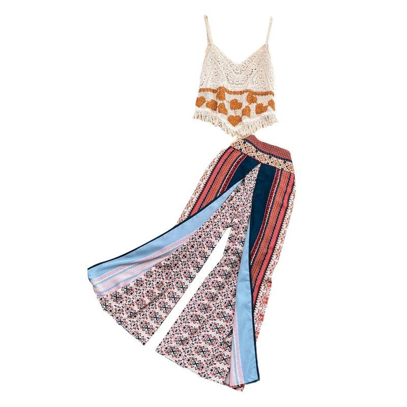 Seaside Tassel High Waist Slim Looking Chiffon Fashion Suit