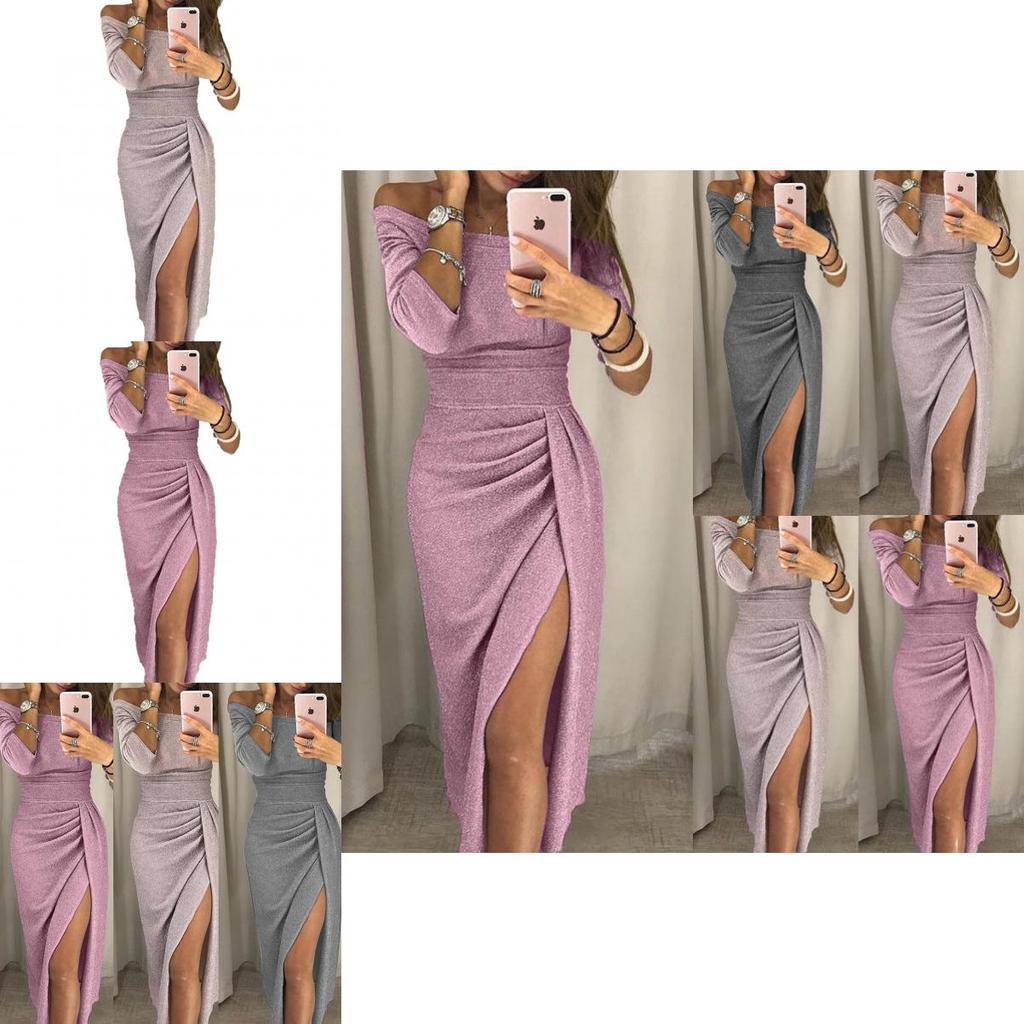 Elegant Women's Off Shoulder Long Sleeve Bodycon Evening Cocktail Party Dress