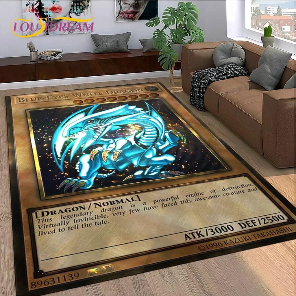 2025 Neuer Yu-Gi-Oh Blauäugiger Drache Monster Goldene Karte Cartoon Spiel Teppich für Schlafzimmer Wohnzimmer Haus Sofa, Dekoration Bodenmatte