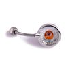 Women Rhinestone Inlaid Round Pendant Barbell Navel Ring Body Piercing Jewelry