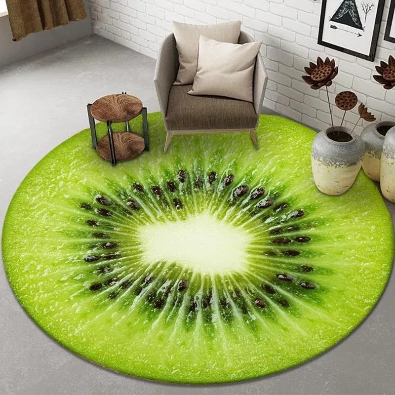 

1pc Fruits and Vegetables Pattern Round Rug, Non-slip Floor Mat for Living Room, Bedroom, Bathroom, Holiday Home Decoration 40x40cm Flannel