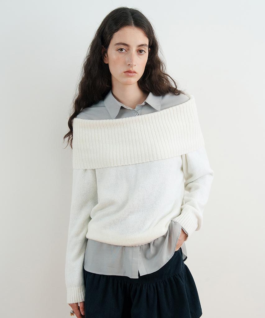 Pull Fin Décolleté Bardot SINOON (Ivoire)
