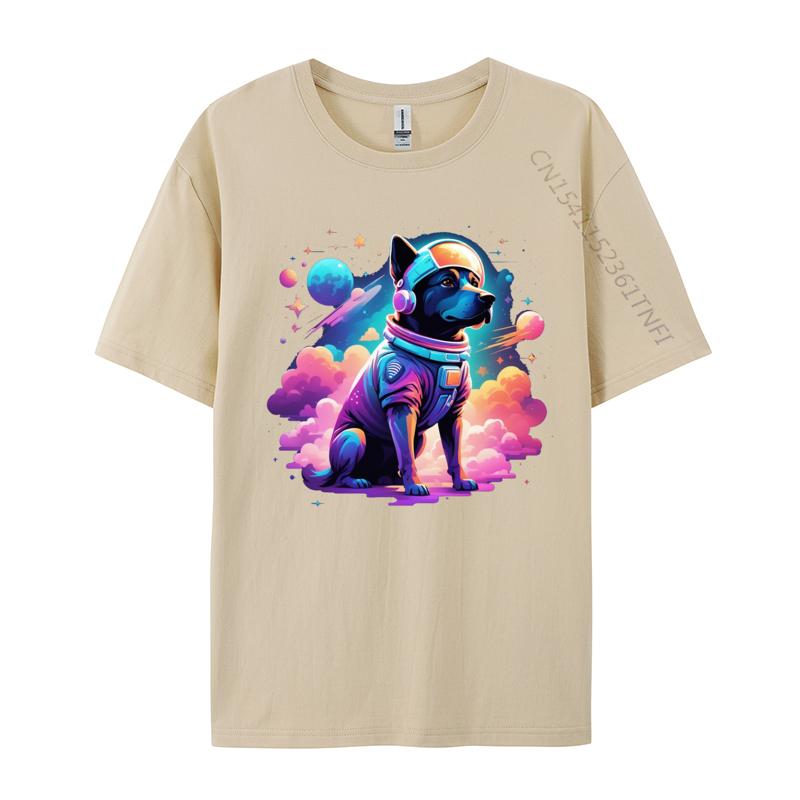 Dog In Space Tshrit Animal Lover Front Printed T Shirt Cotton Man Top TShirts Hot Sale Classic Tees