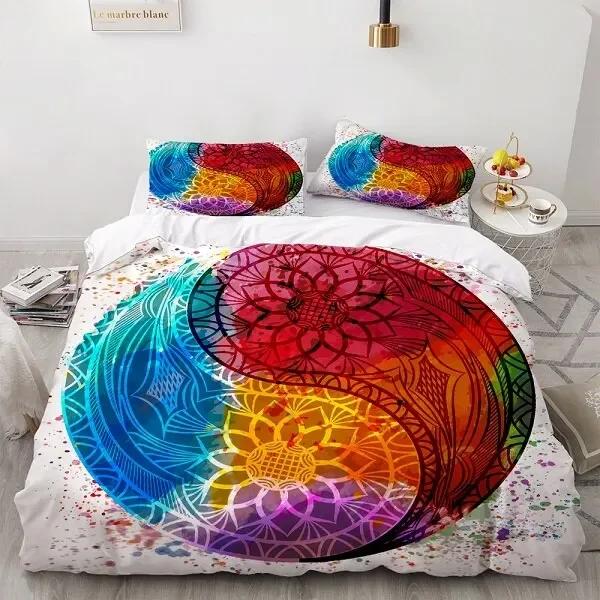 Yin Yang King Queen Duvet Cover Mandala Bohemian Bedding Set Retro Lotus Tai Chi Bagua Comforter Cover Chinoiserie Quilt Cover