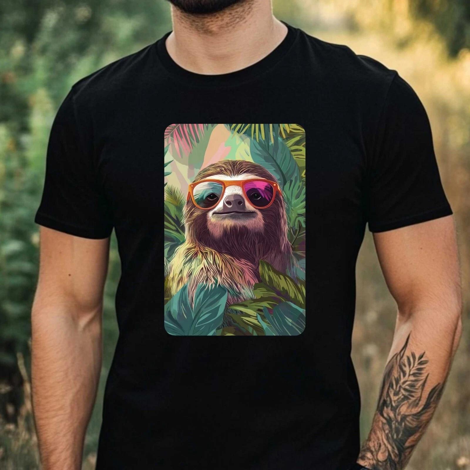 T-Shirt Herren Faultier mit Sonnenbrille Motiv Baumwolle Größe XS bis 5XL M