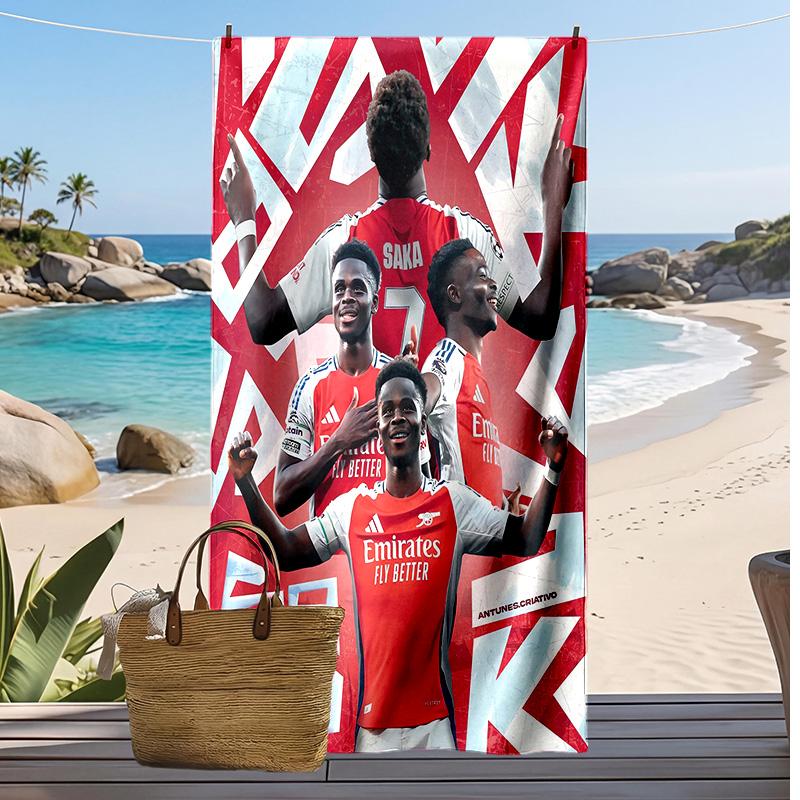 Asciugamano da Spiaggia Stampato Bukayo Saka Asciugamano Morbido ad Asciugatura Rapida Coperta da Spiaggia Rettangolare Grande Portatile per Viaggi Piscina