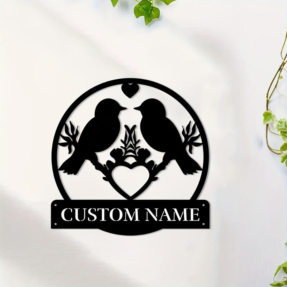 1pc Custom Metal Bird Heart Wall Art for Couples, Personalized Lovebird Sign, Rustic Home Decor, Indoor/Outdoor Gift