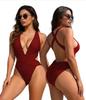 New One-piece Swimsuit Splicing Bikini European and American Swimsuit Women's Cross Swimsuit Color Matching Bikini64
