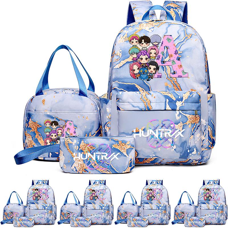 3Pcs/set 26 English Letter K-pop Printed Backpack Handbag Pencil Case for Teenager Student Girl Boy Bookbag Schoolbag Women Large Capacity Travel Bag