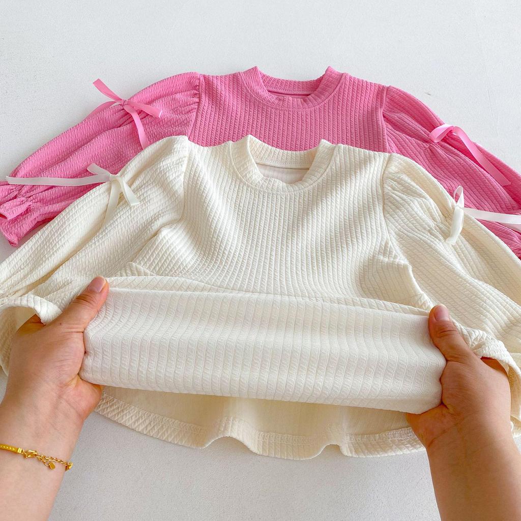 Herbstanzug für Kleinkind-Mädchen im koreanischen Stil mit Schleife - Baby-Rüschenoberteil & Schlaghosen-Set (Ankunft 2025)