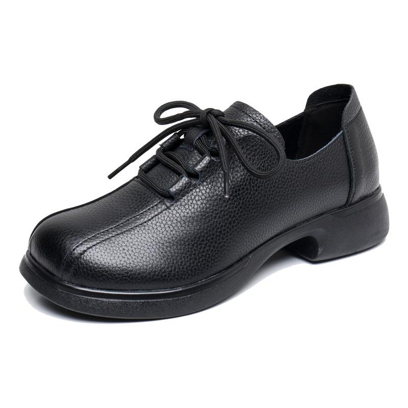 

Туфли женские на низком каблуке, новые, с глубоким вырезом, квадратным носком, повседневные, из натуральной кожи, женские рабочие туфли, осенние, удобные туфли для мамы 39