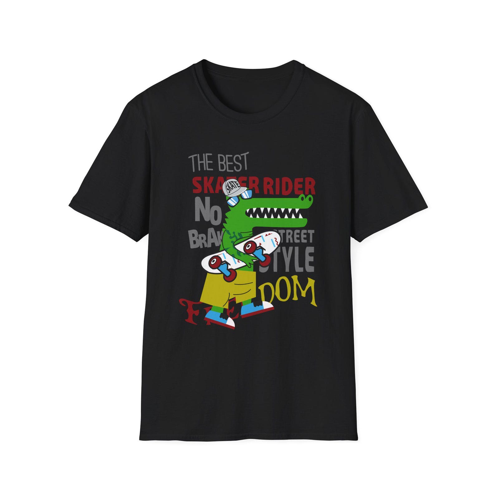 Skateboard Crocodile Illustration T-Shirt | Skate Rider Graphic M