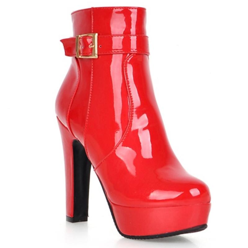 

Женские ботильоны на платформе, лакированные, для вечеринок, танцев, черные, красные, на высоком каблуке, модные, осенне-зимние, мотоциклетные, короткие ботинки, женские 38