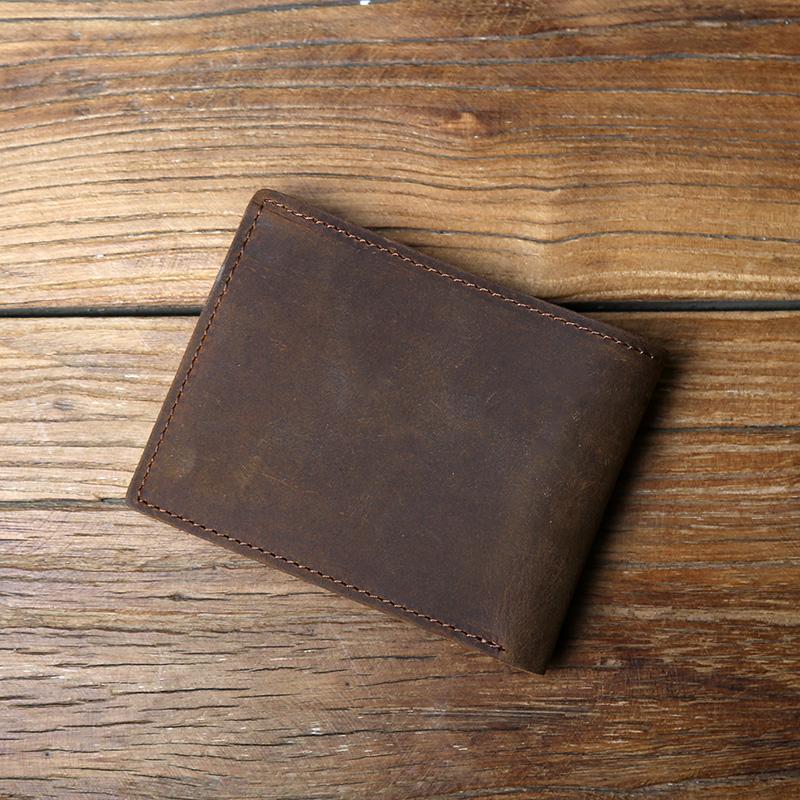 NZPJ Retro Men's Genuine Leather Wallet Top Layer Cowhide Short Wallet with Crazy Horse Leather Zero Wallet Card  ID Bag