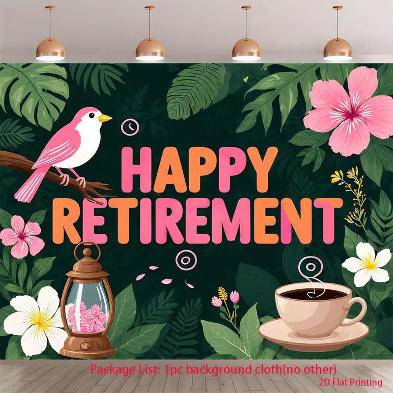 2D Happy Retirement Photo Backdrop Tropical Party Decor Cloth 47.2x31.5inch/120*80cm
