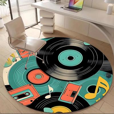 1pc Music Retro Office Round Area Rug, Indoor Mat Suitable ForOffice, Under Office Chairs Bedroom Living Room Home Decor T168