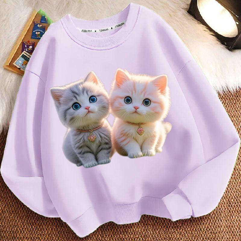 Cute Little Cat Hoodie for Children, Long-sleeved Loose Coat for Boys and Girls in Spring and Autumn