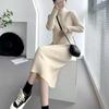 2025 Autumn/Winter Plus Size Over-the-Knee Knit Dress - Solid Color, Versatile Style