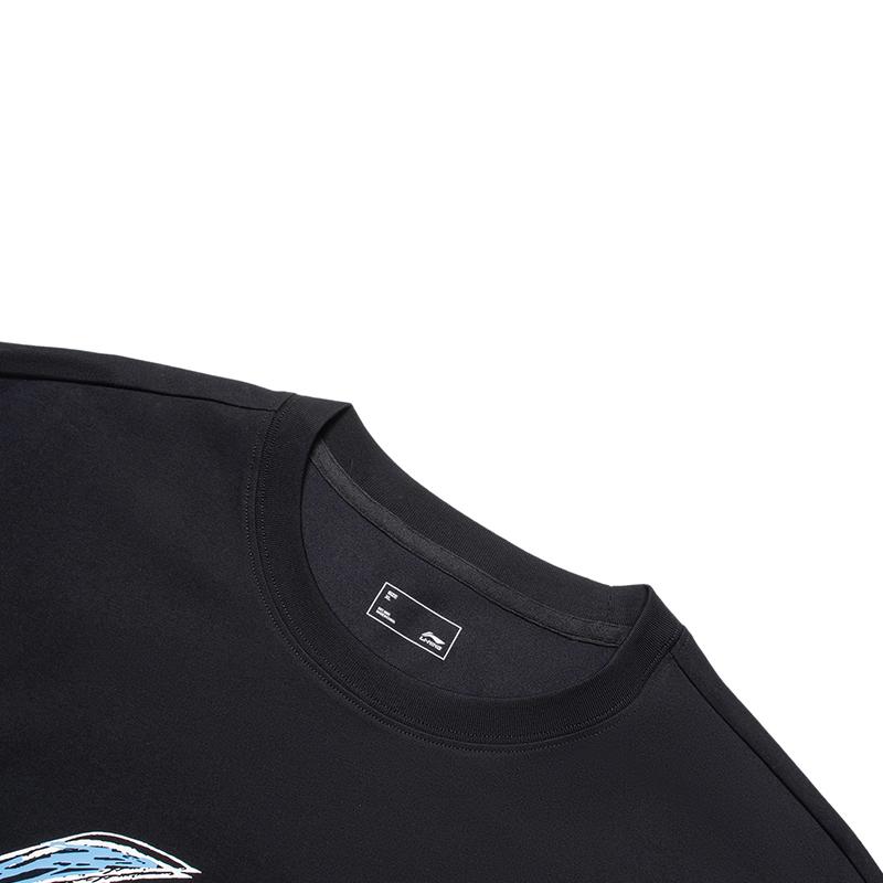 Li-Ning American Hand-Painted Logo Round Neck Short Sleeve Loose Striped Comfortable Shorts Casual Sports Suit Unisex suit Black AHSU745-1+YAPV001-1