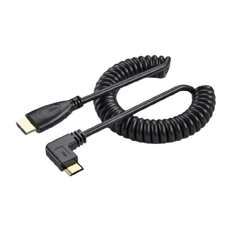 90 Grad Mini HDMI-kompatibel zu HDMI-kompatibel Stecker Videokabel für HDTVs Kameras und Projektoren mit flexiblem Spiralkabel