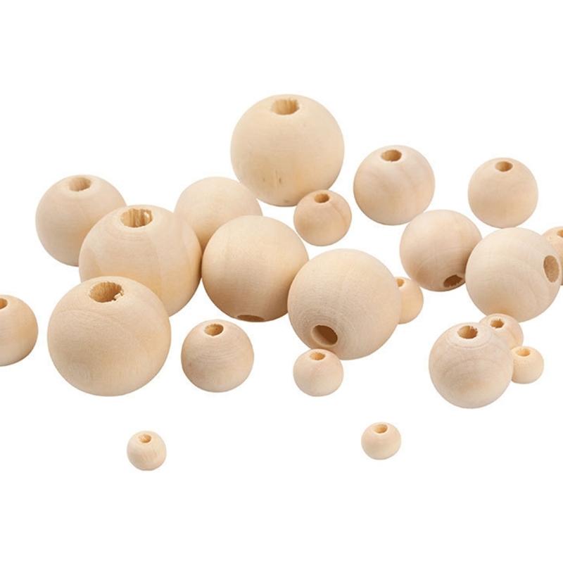 Set of 485 Bulk Natural Wooden Beads Set Assorted Sizes Round Bead with Storage Box DIY Crafts Jewelry Making Supplies
