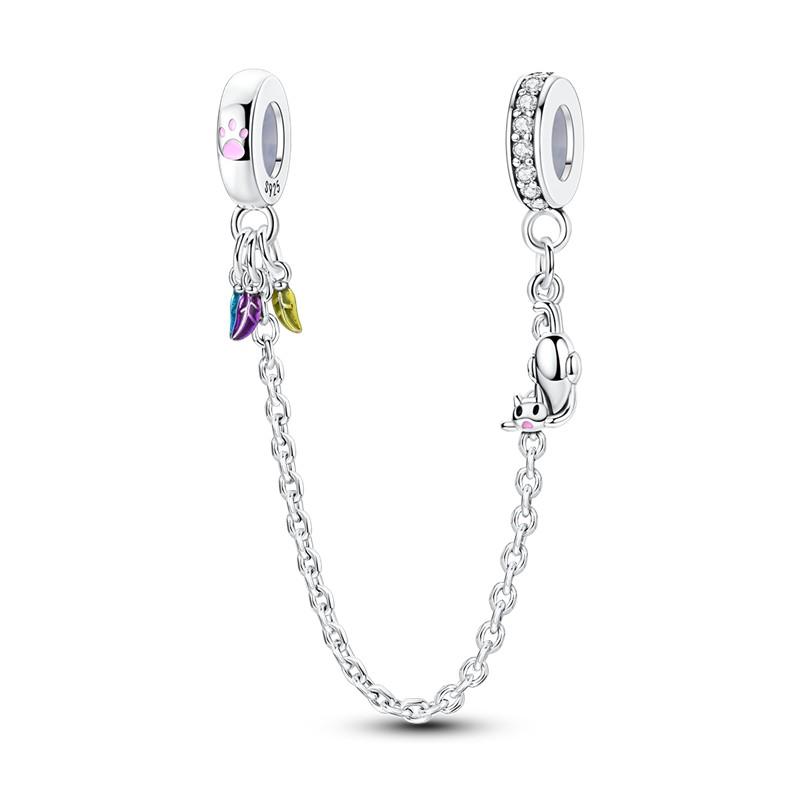 Sparkling Clear Copper Safety Chain Copper Safety Chain Charm Beads Fit Original Pandora Bracelet Diy Jewelry