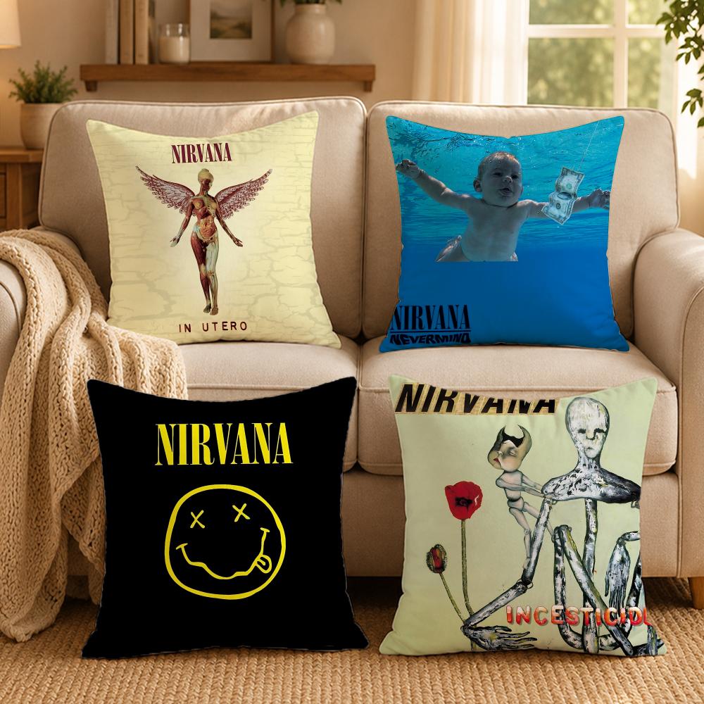Band N-NirvanaS Cushion Cover Double-Sided Printed Pillow Cover Hypoallergenic Dust-Mite Proof