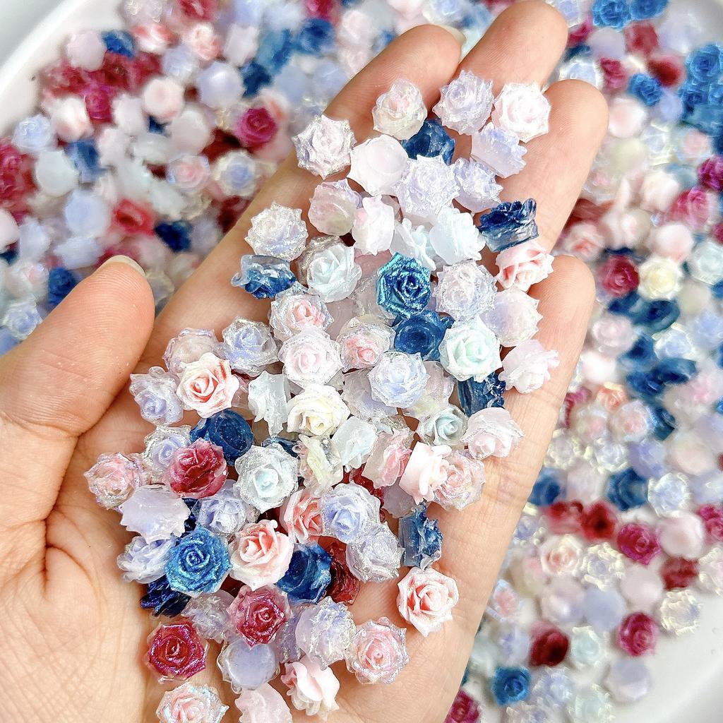 Hand-Crafted Luminous Rose Soft Flower Nail Art Decorations 3D Ink Wash Gradient Style Wearable Nails Handmade Cream Glue Material