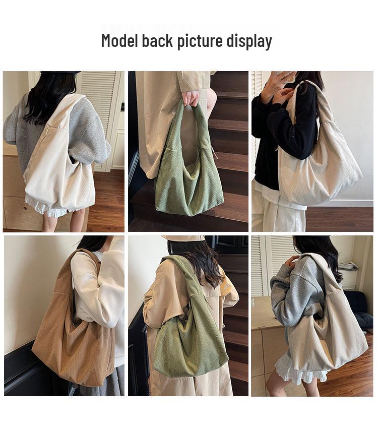 Women's Large Capacity Corduroy Tote Bag - Stylish Shoulder Bag for Students and Commuters