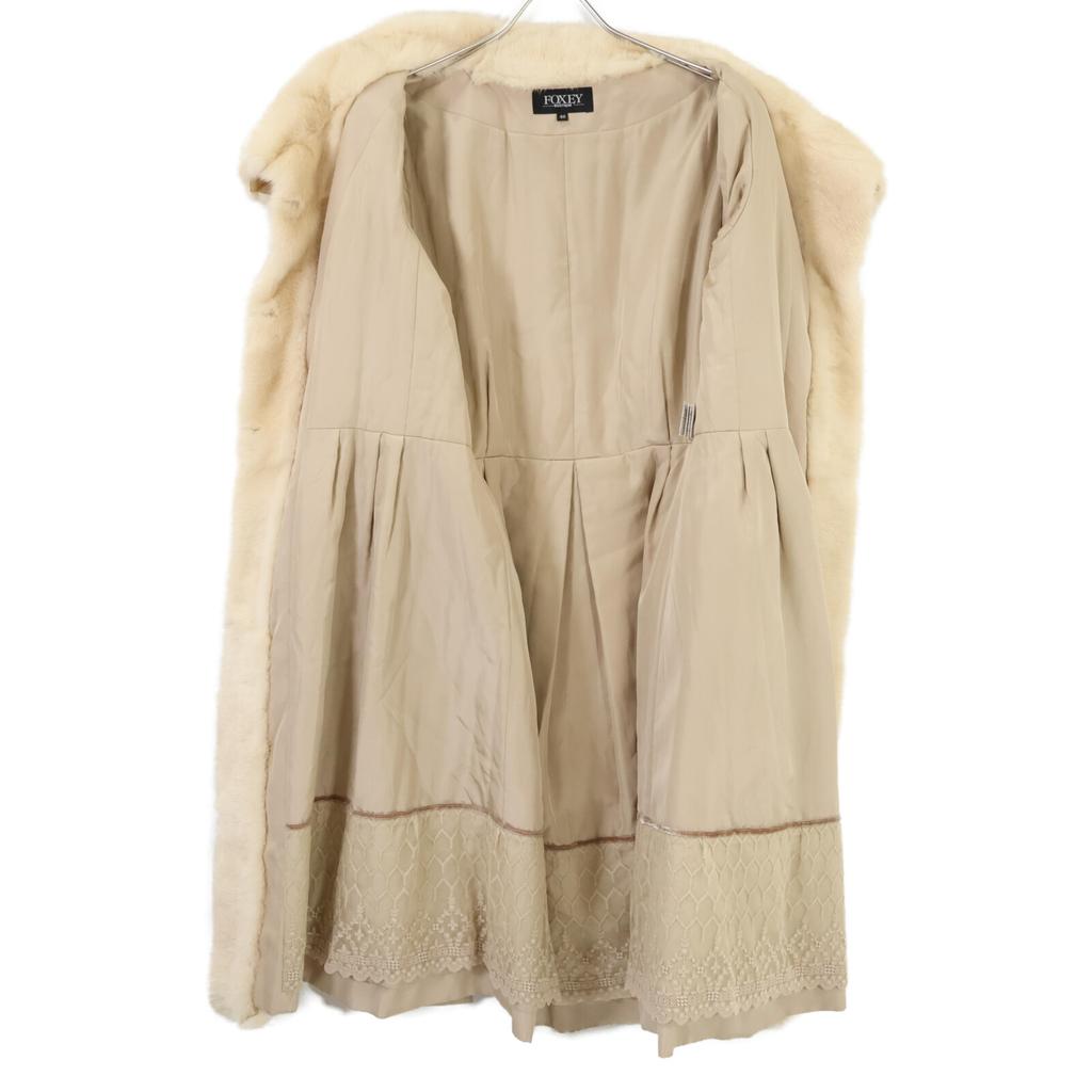 FOXEY BOUTIQUE [Good Condition] 23158 Silk X Mink Fur Waist Tuck Belted Long Coat 40 beigeUsed