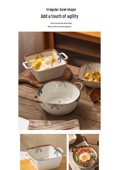 Large Dark Blue Double-Eared Ceramic Soup and Ramen Bowl