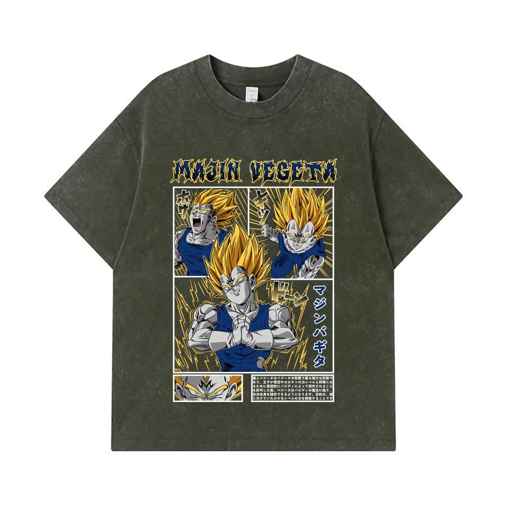 

275 GSM Washed T-shirts 100% Cotton Dragon Ball V45 Majin Vegeta Print Unisex Heavy Cotton T Shirt S армия зеленый