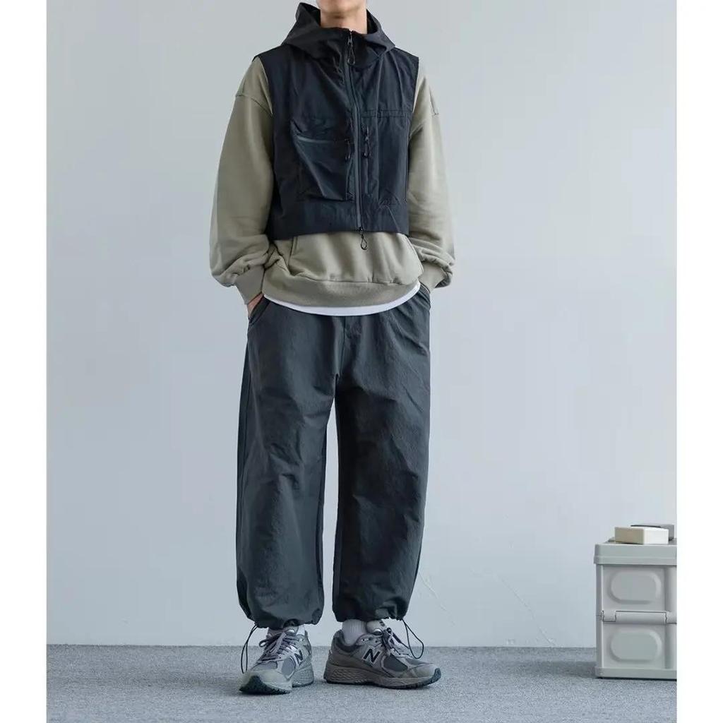 Chaqueta tipo chaleco corta estilo japonés para hombre, estilo americano, fina, con capucha, funcional, con múltiples bolsillos, informal