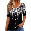 Women's T Shirt Tee Print Short Sleeve V-Neck Button Up Cardigan T-shirt Top