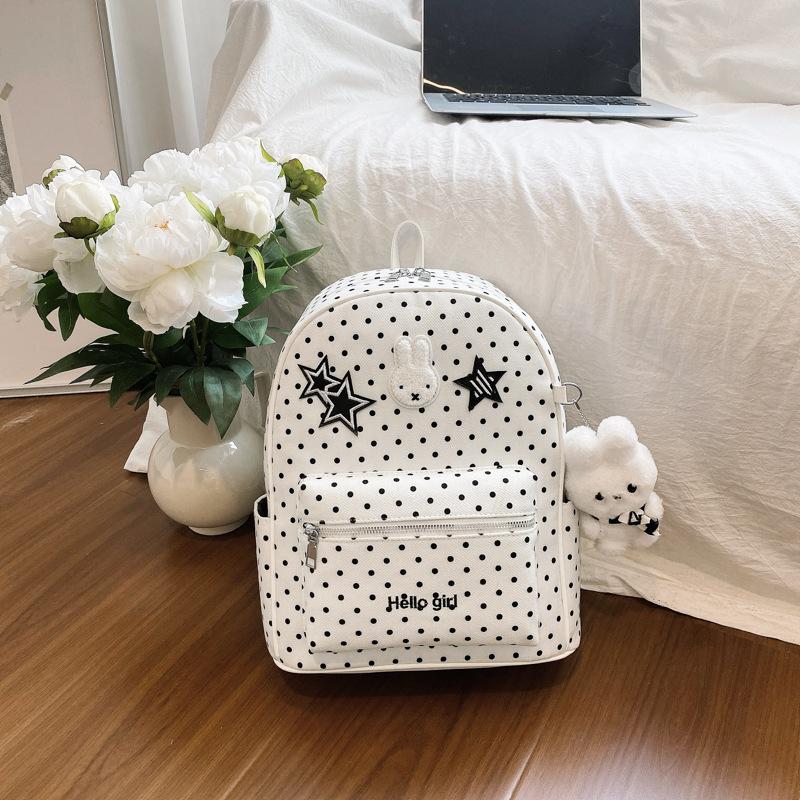 Schoolbag New Cute Miffy Rabbit Polka Dot Simple Backpack Large Capacity Going Out Lightweight Backpack Student Class School Bag Female