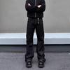 American retro original cow embroidered black jeans men's and women's niche splicing cleanfit versatile straight trousers