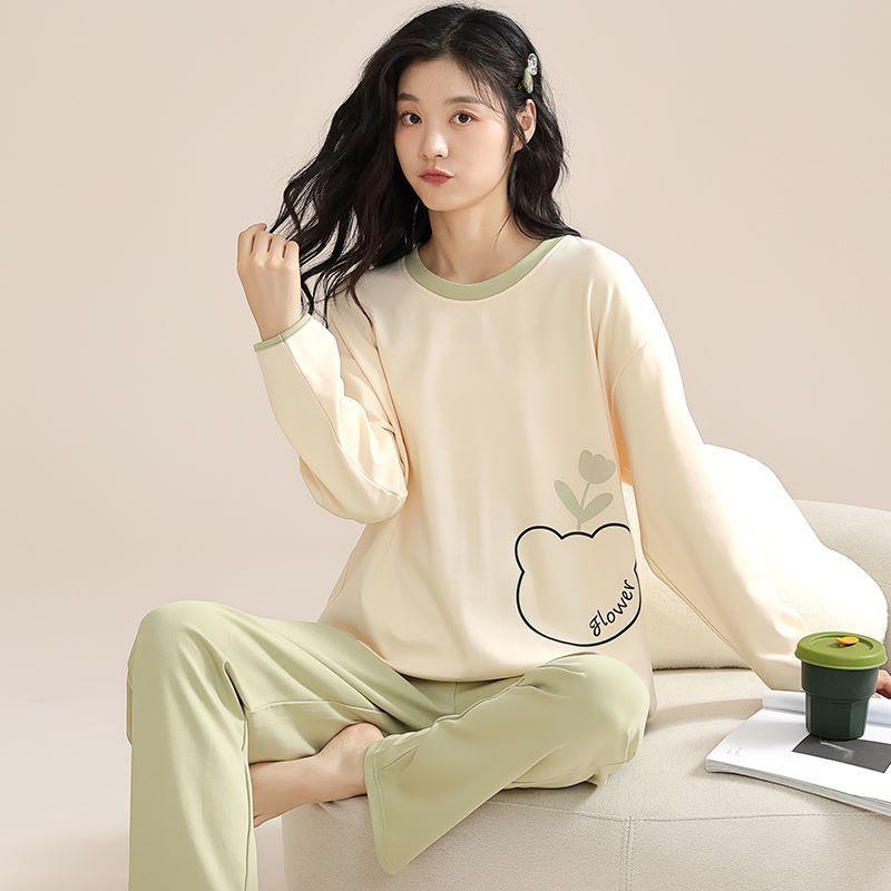 Douyin Live Pajamas Women's Round Neck Can Be Worn Outside, Autumn Simple Casual Style Women's Long-sleeved Loungewear Casual Suit