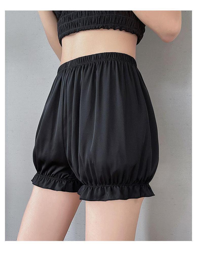 Ice Silk Thin Lantern Bloomers with Skirt Bow - High Elasticity, Breathable, Plus Size, Three-Quarter Length Safety Pants