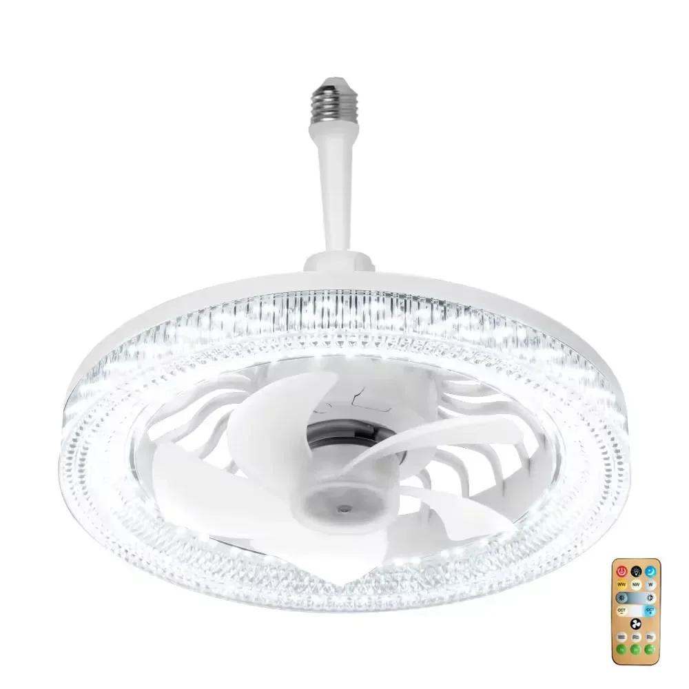 

Современный потолочный вентилятор со светодиодной подсветкой и пультом дистанционного управления E27, 4-скоростной вентилятор с вращением на 360°, циркулирующий воздух для освещения кухни и дома AC 85-265V