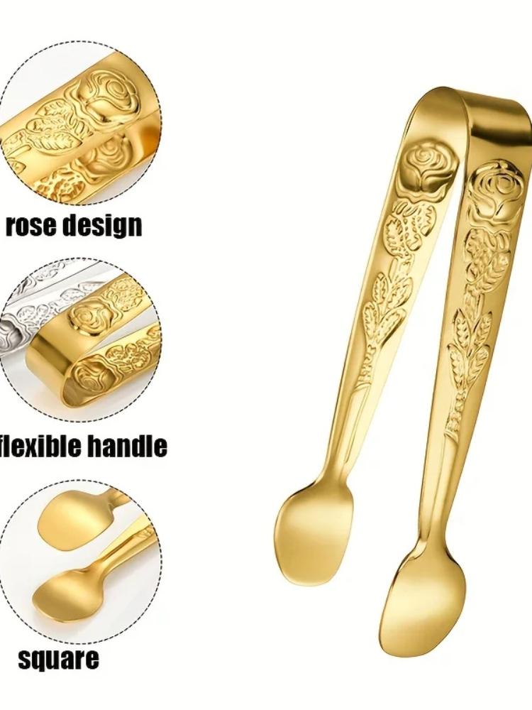 4.1-Inch Stainless Steel Patterned Tongs for Sugar Cubes, Ideal for Tea, Coffee, and Desserts - Christmas Kitchen Gift