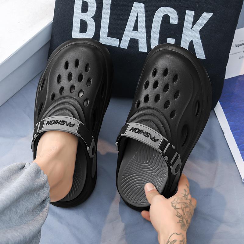 

2025 summer hole shoes platform sandals wear new non-slip heightening men s shoes outdoor shoes 38 черный серый