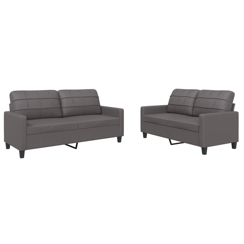 Vidaxl 2-Cz. Sofa Set With Cushions, Grey, Faux Leather